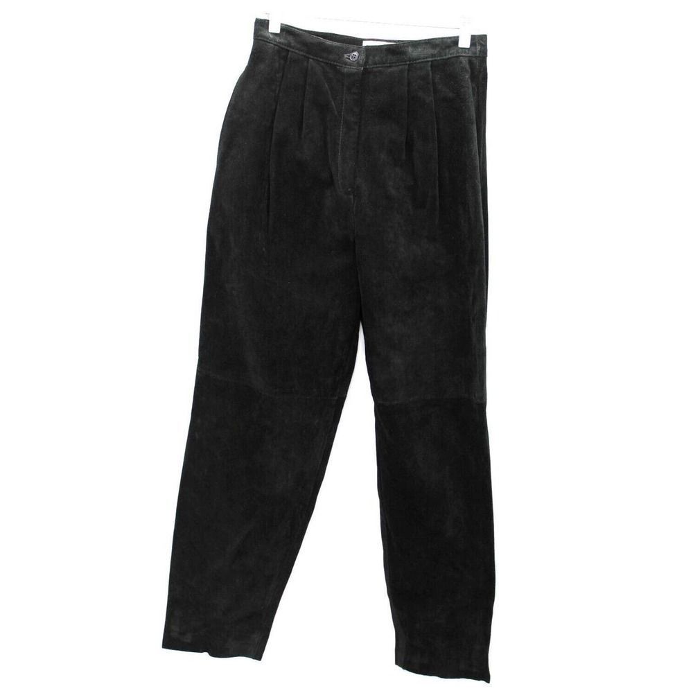 Bagatelle Suede Leather Pants Sz 12 28x30 Pleated High Rise Lined Black NWT